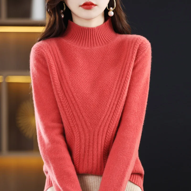 Pullover Women's 100% Wool Sweater Comfortable Soft Solid Knitted Half High Collar Exquisite New Product Female Wool Sweater
Pullover Women's 100% Wool Sweater Comfortable Soft Solid Knitted Half High Collar Exquisite New Product Female Wool Sweater