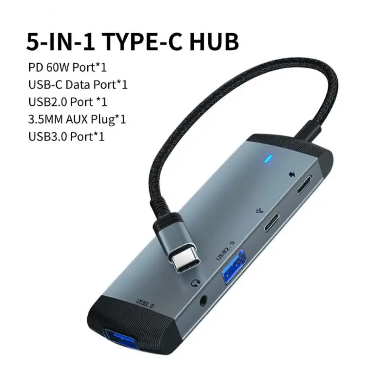 

Data Transfer Portable With Audio 3.5mm 5 In 1 Multi-function Pd 60w Office Tools Usb C Multiport Hub 480mbps Usb 3.0 2.0 For Pc