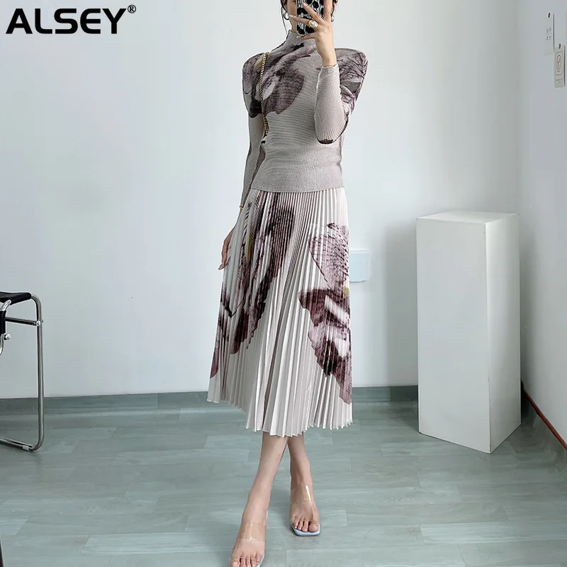 Плиссированный комплект из двух предметов ALSEY Miyake с принтом, тонкий Топ с длинным рукавом и свободная юбка ниже колена в повседневном стиле, Новинка осени 2023
Плиссированный комплект из двух предметов ALSEY Miyake с принтом, тонкий Топ с длинным рукавом и свободная юбка ниже колена в повседневном стиле, Новинка осени 2023