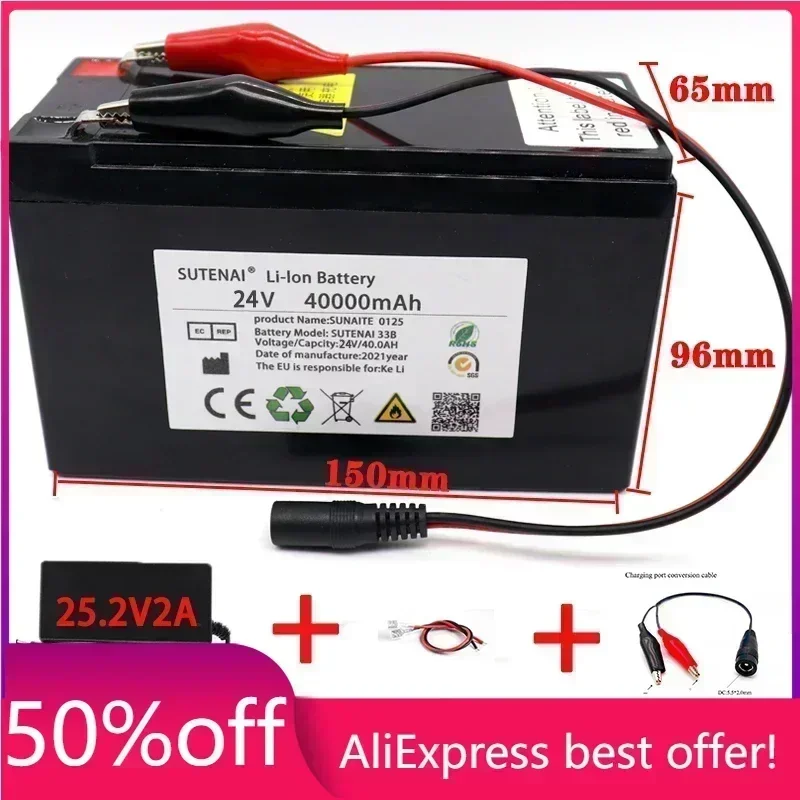 24V 40/50/60Ah 18650 Li-ion Battery Pack Electric Bicycle Moped /Electric/Lithium Ion Battery Pack+ 2A Charger
24V 40/50/60Ah 18650 Li-ion Battery Pack Electric Bicycle Moped /Electric/Lithium Ion Battery Pack+ 2A Charger