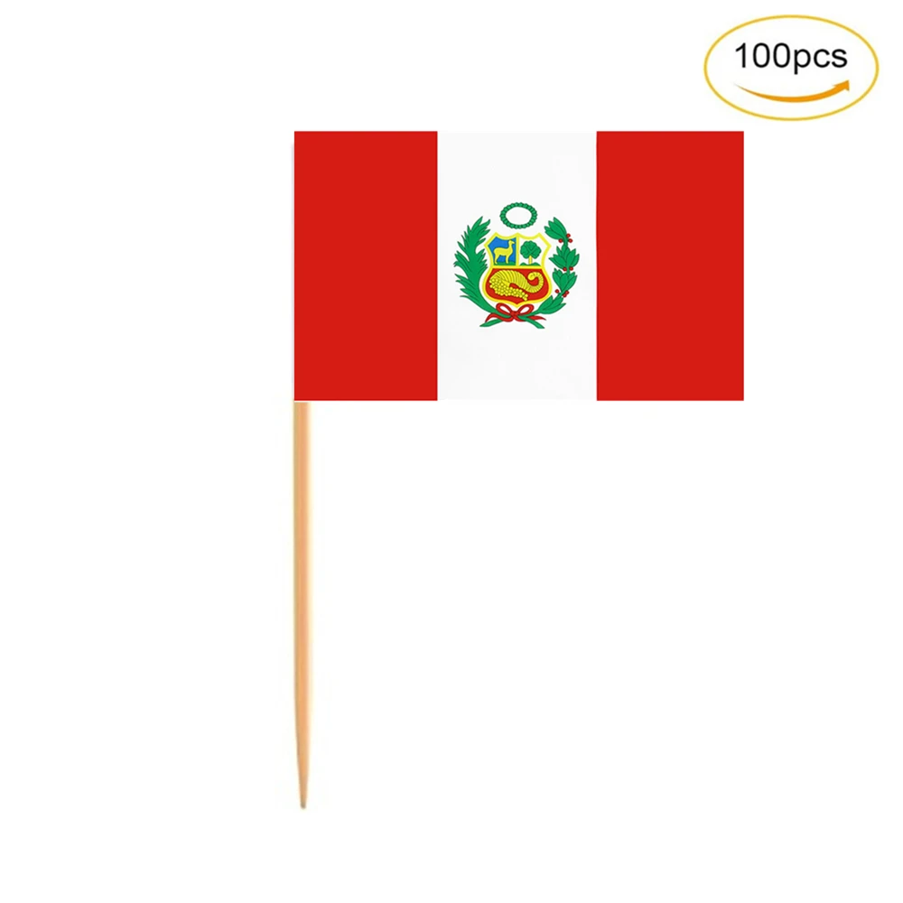

100Pcs/Set Mini Perou Flag Cupcake Cocktail Toothpick Stick Cake Topper Party Bar Restaurant Accessory Flag Of Peru