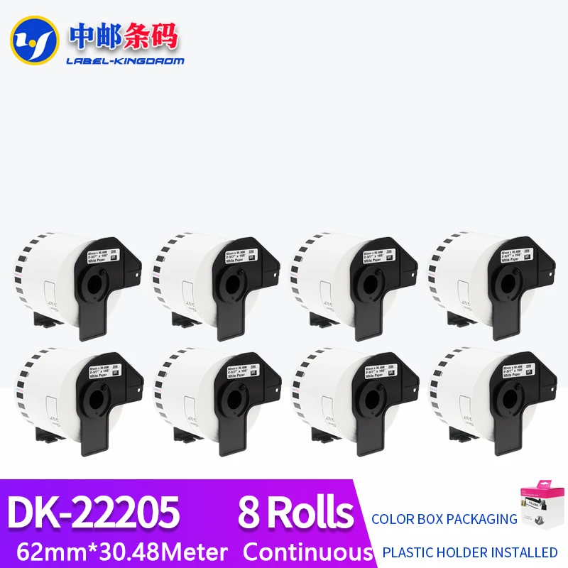 

8 Rolls Compatible DK-22205 Label 62mm*30.48M Continuous For Brother QL-570/700/800/1060/1100 Printer All Include Plastic Holder