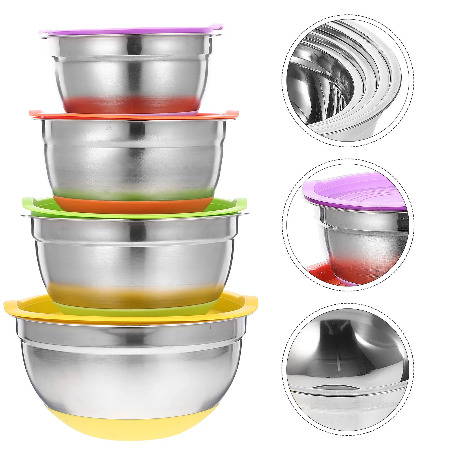 

4 Pcs Non-slip Mixing Bowl Salad Stainless Steel Serving Bowls Kitchen Noodle Food Convenient Household Cooking Accessories