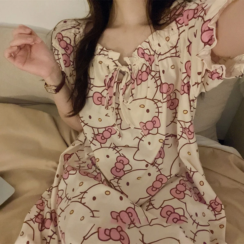 Sanrio Kawaii Anime Hello Kitty Summertime Pajama Set Cute Sweet Cartoon Nightdress Short Sleeve Loungewear Gifts for Girls
Sanrio Kawaii Anime Hello Kitty Summertime Pajama Set Cute Sweet Cartoon Nightdress Short Sleeve Loungewear Gifts for Girls