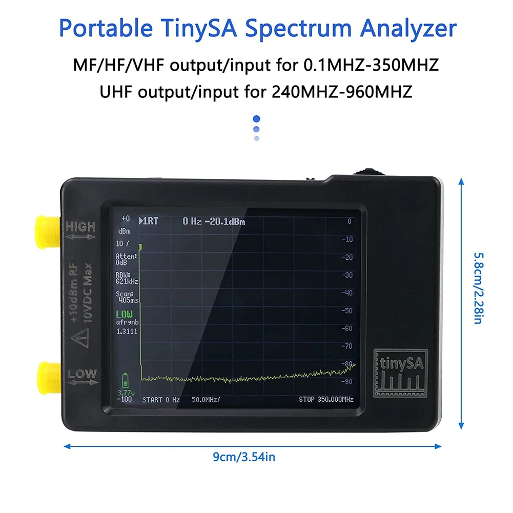 

Upgraded TinySA Spectrum Analyzer,MF/HF/VHF UHF Input for 0.1MHZ-350MHZ and UHF Input for 240MHZ-960MHZ,Signal Generator