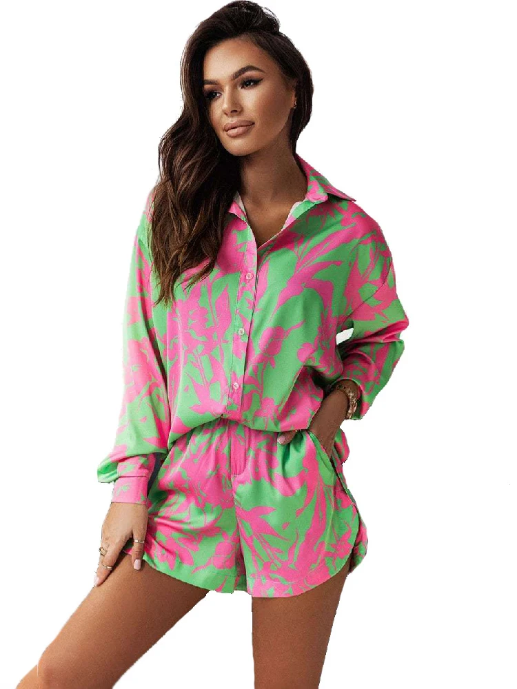 2023 Woman Vintage Long Sleeve Shirt Two Peice Sets Print Shorts Suits Short Pants Suit Two Piece Set Female Casual Outfit
2023 Woman Vintage Long Sleeve Shirt Two Peice Sets Print Shorts Suits Short Pants Suit Two Piece Set Female Casual Outfit