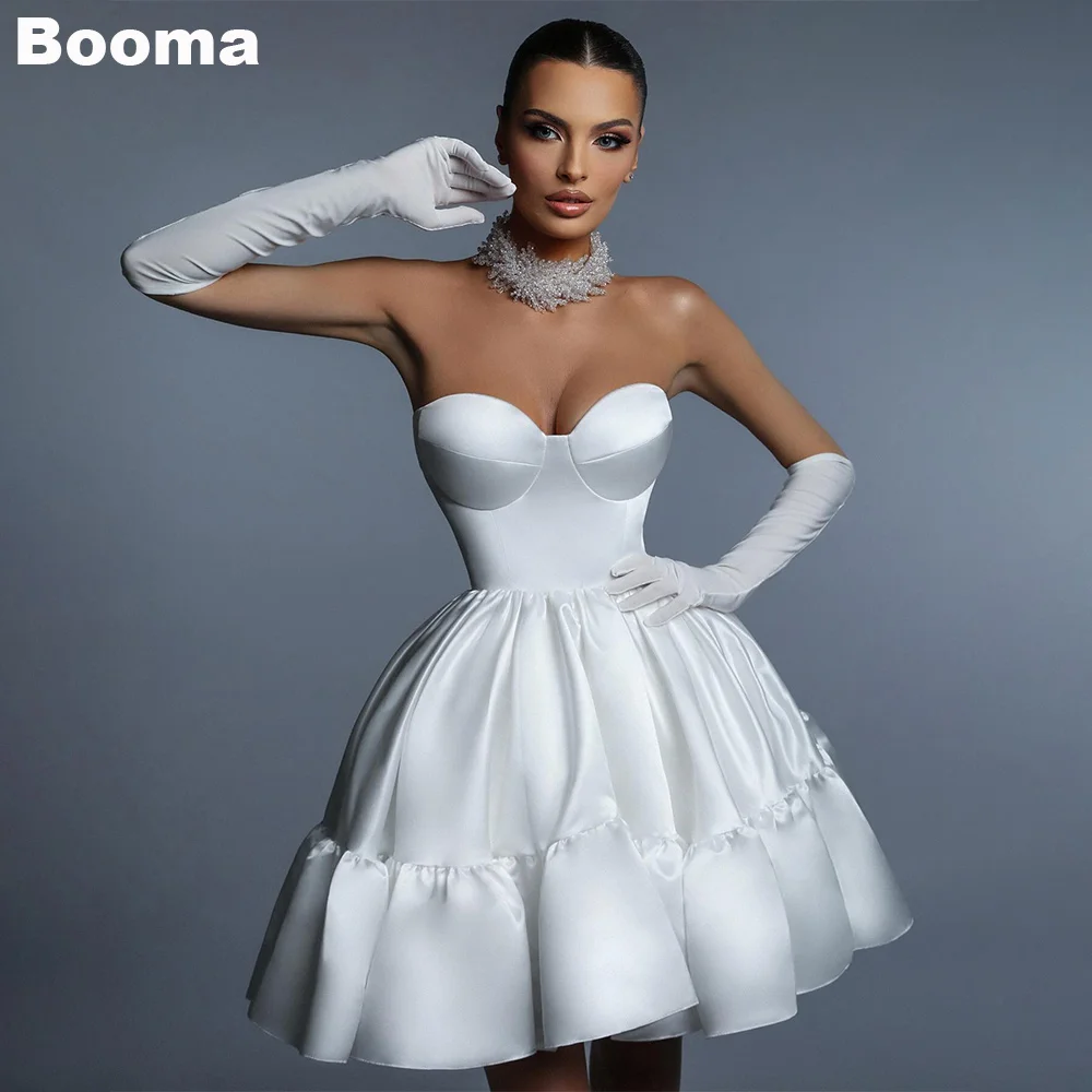 

Booma A-Line Mini Wedding Party Dresses Sweetheart Ruched Brides Gowns for Women Cocktail Dresses Simple Bridals Prom Gown