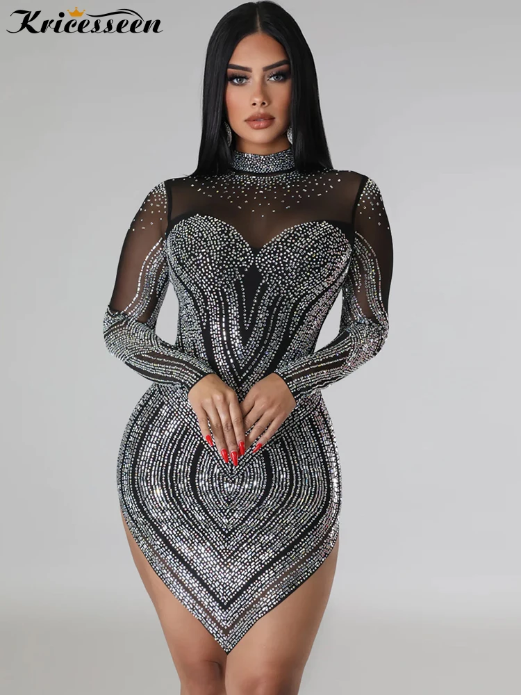 Kricesseen Sexy Rhinestone Crystal See-Through Short Dress Women Luxury Sheer Mesh Patchwork Birthday Clubwear Mini Dresses
Kricesseen Sexy Rhinestone Crystal See-Through Short Dress Women Luxury Sheer Mesh Patchwork Birthday Clubwear Mini Dresses