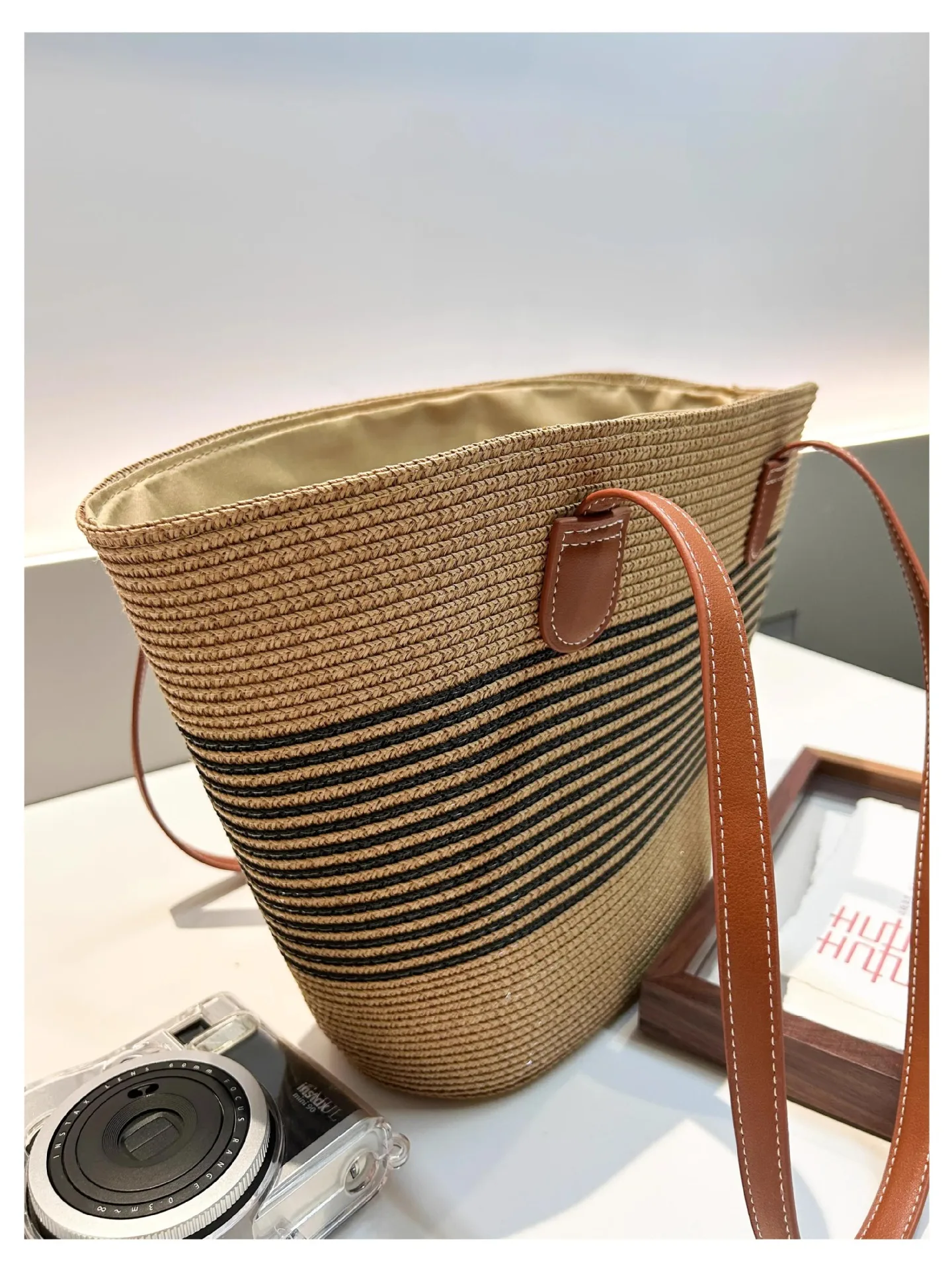 Braided Basket Beach Bag - Large Handmade Rattan Summer Tote 9 S71a084eae1aa4687972f4f702fb825351