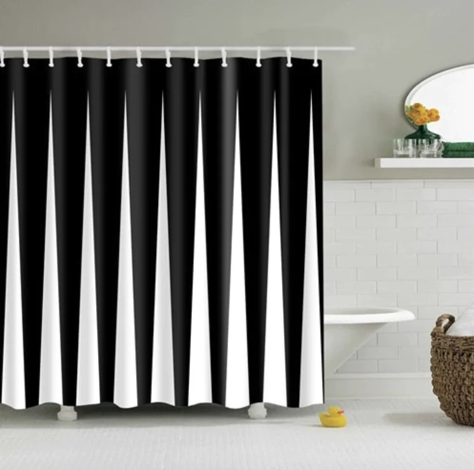 

Black and white stripes Pattern Shower Curtain Waterproof Bathroom Curtains With Hooks Abstract of Geometry Curtain Bath Decor