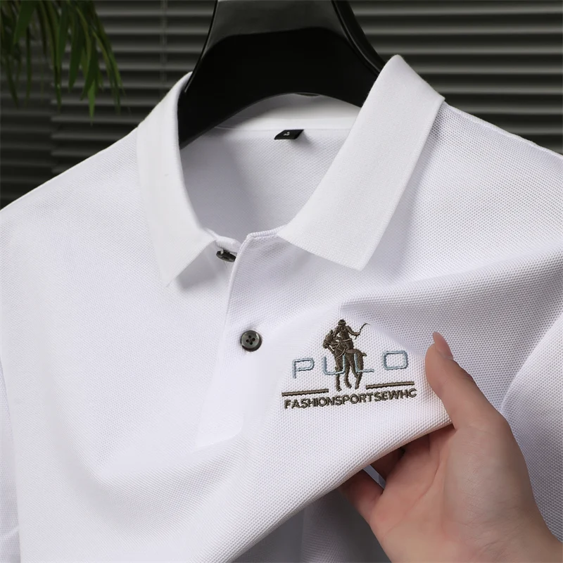 

Summer Luxury Brand Men's Polo Shirt 100Cotton Lapel Spur Embroidered Short sleeve T-Shirt 2024Korea Fashion Breathable Menswear
