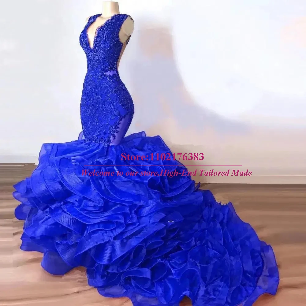 Gorgeous Mermaid Prom Dresses For Black Grils Formal Party Royal Blue Ruffles Organze Evening Gowns Female Tailore Made Clothes
Gorgeous Mermaid Prom Dresses For Black Grils Formal Party Royal Blue Ruffles Organze Evening Gowns Female Tailore Made Clothes