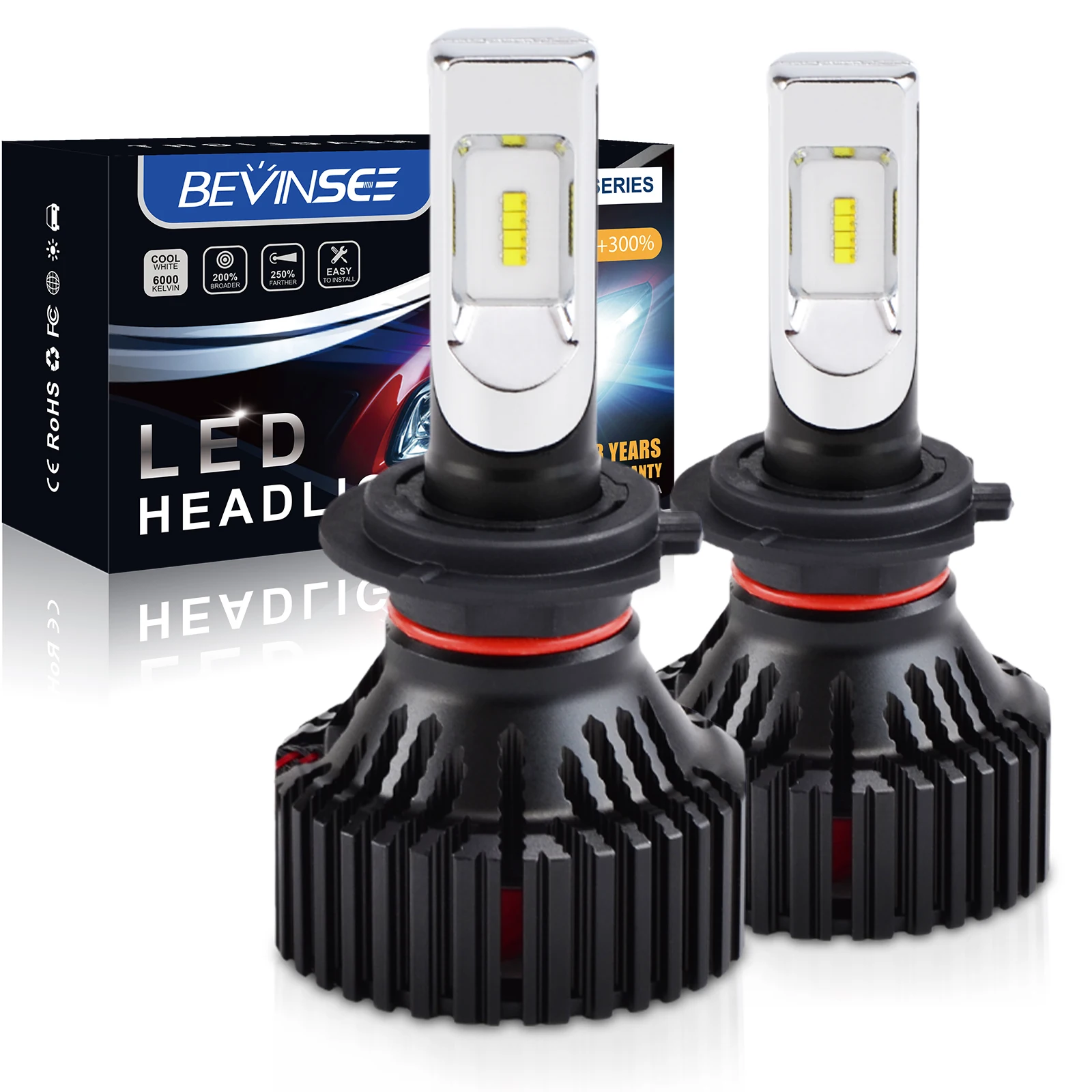 

Bevinsee H7 LED Headlight Bulbs H11 H8 H9 9007 HB5 9006 HB4 9005 HB3 H10 Auto LED Fog Lights 60W 6000K White Car Headlamp 12V