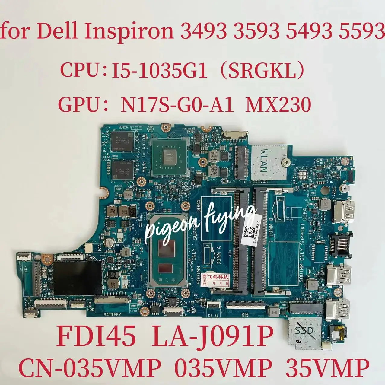 Оригинальная материнская плата для ноутбука Dell 3493 3593 5493 5593, материнская плата для ноутбука, центральный процессор: Φ SRGKL, графический процессор: Φ-A1, тест ОК
Оригинальная материнская плата для ноутбука Dell 3493 3593 5493 5593, материнская плата для ноутбука, центральный процессор: Φ SRGKL, графический процессор: Φ-A1, тест ОК