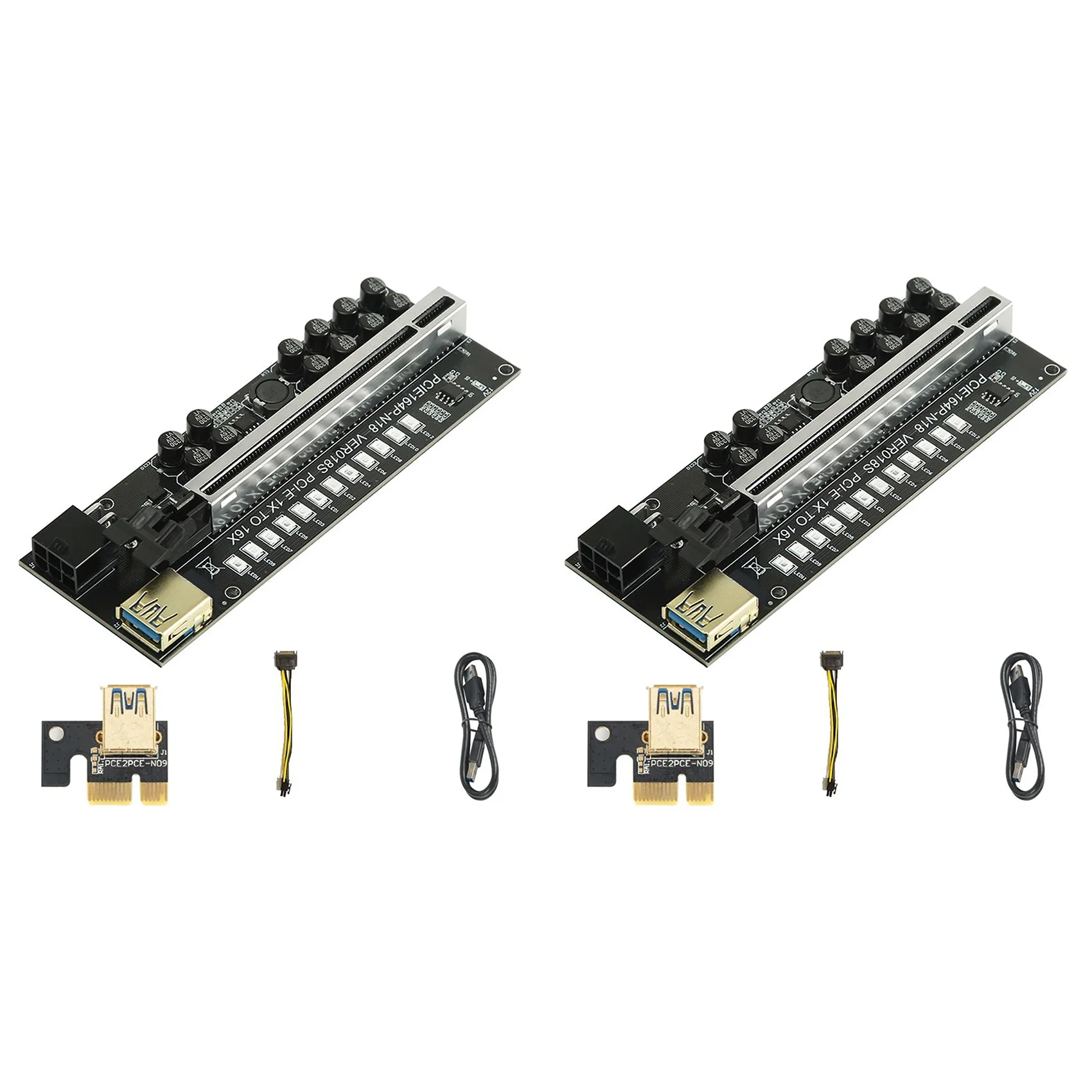 

2 шт., адаптер расширения VER018S PCIE 1X к 16X, карта расширения USB 3.0, кабель расширения видеокарты для майнинга