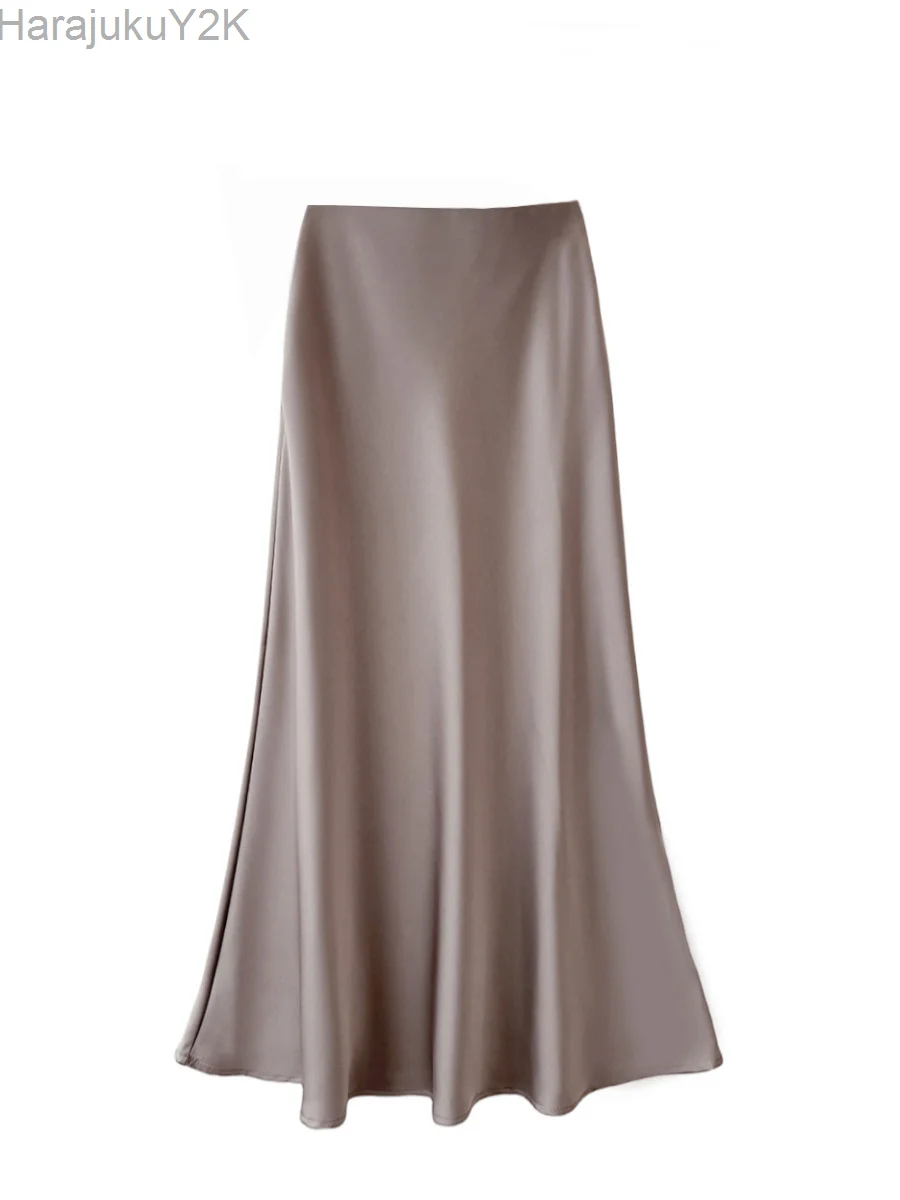 

Роскошные атласные юбки рыбий хвост для женщин, летняя однотонная гладкая бесследная юбка с запахом на талии