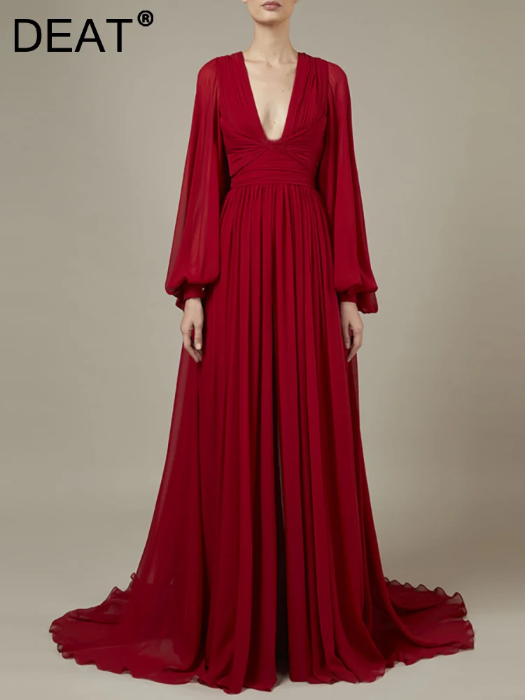DEAT Women's Fashion Evening Dress Deep V-neck Long Sleeve Pleated Floor-length Elegant Party Dresses Autumn 2024 New 13DB3150
DEAT Women's Fashion Evening Dress Deep V-neck Long Sleeve Pleated Floor-length Elegant Party Dresses Autumn 2024 New 13DB3150