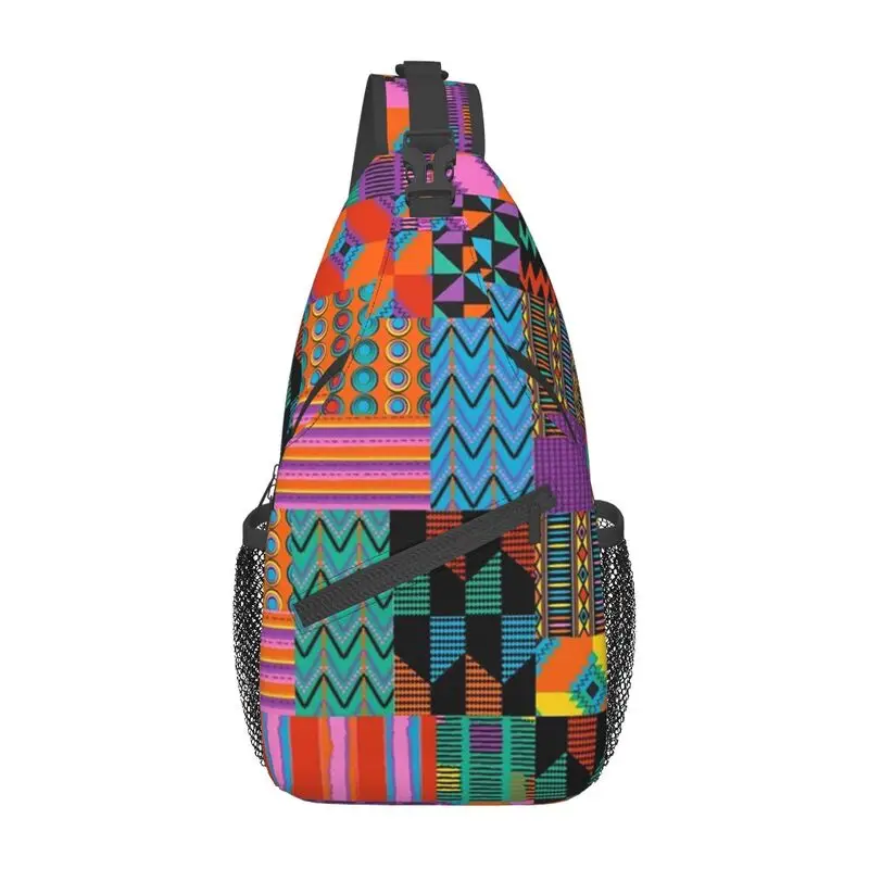 

Unique Wax Print Ankara Kente Pattern Sling Crossbody Backpack Men Africa Ethnic Tribal Shoulder Chest Bag for Traveling Daypack