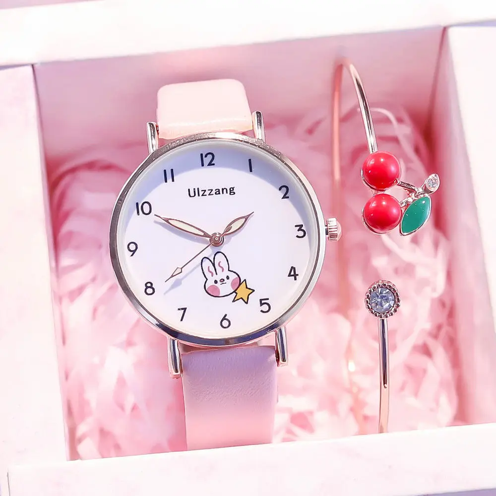 Girls Watch Set with Bracelet Cute Little Girl Student Rabbit Dial Leather Quartz Luminous Analog Children Watches Birthday Gift
Girls Watch Set with Bracelet Cute Little Girl Student Rabbit Dial Leather Quartz Luminous Analog Children Watches Birthday Gift