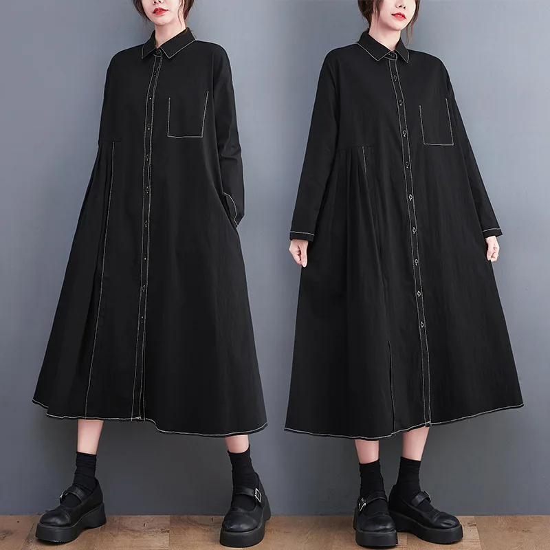 Vintage Autumn Dress for Women, Loose Fit Shirt Dress with Long Sleeves and Flared Hem
Vintage Autumn Dress for Women, Loose Fit Shirt Dress with Long Sleeves and Flared Hem