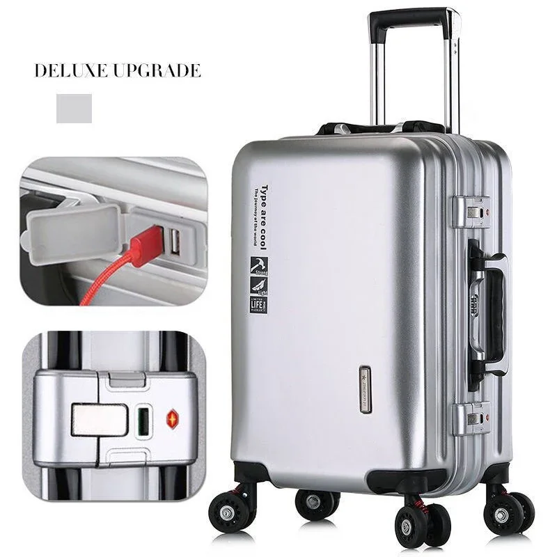 

Чемодан с USB-зарядкой, алюминиевая рама для багажа, дорожная сумка большой вместимости 20 дюймов, универсальные легкие колесики 28 дюймов, чемоданы на колесах с паролем