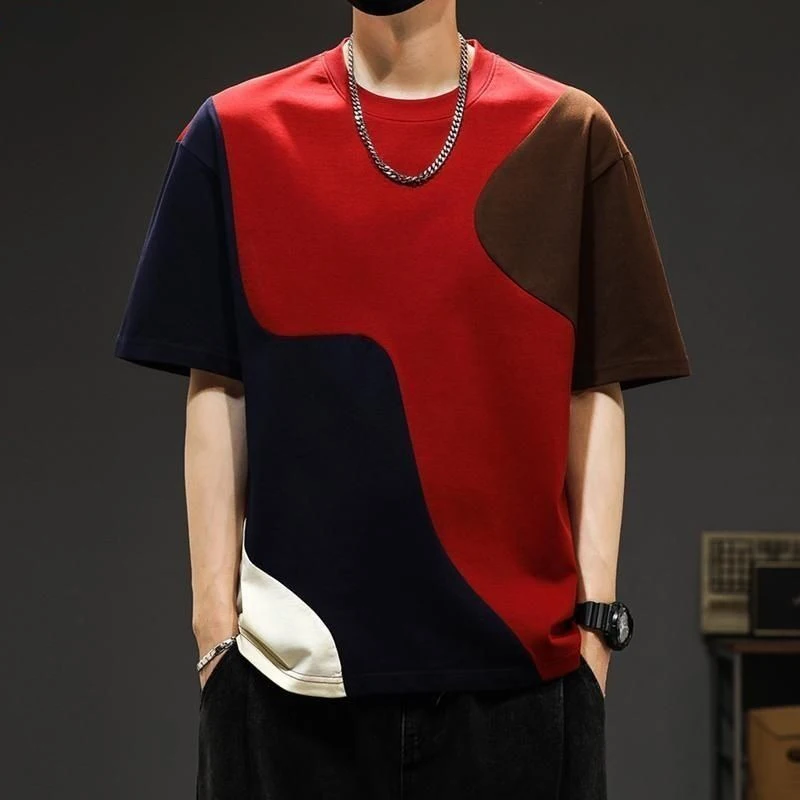 

Fashion O-Neck Spliced All-match Asymmetrical T-Shirt Men's Clothing 2024 Summer New Oversized Casual Pullovers Korean Tee Shirt