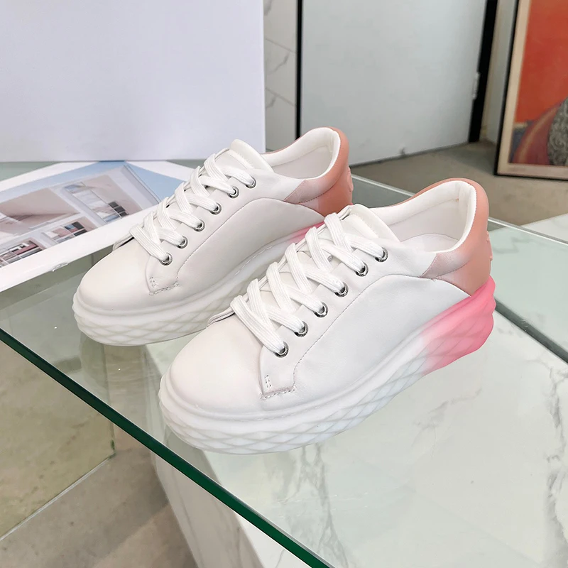 

Women Small White Shoes Autumn New Real Leather Material Height Increasing Leisure Shoes Versatile Thick Bottom Female Sneakers