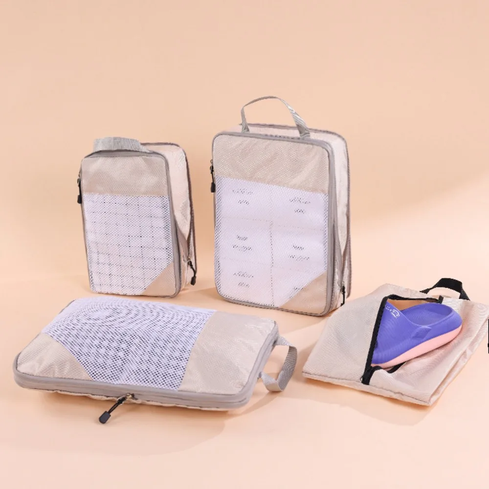 

4Pcs Rectangular Compression Packing Cubes Portable Polyester Carry on Suitcases Lightweight Durable Packing Organizers