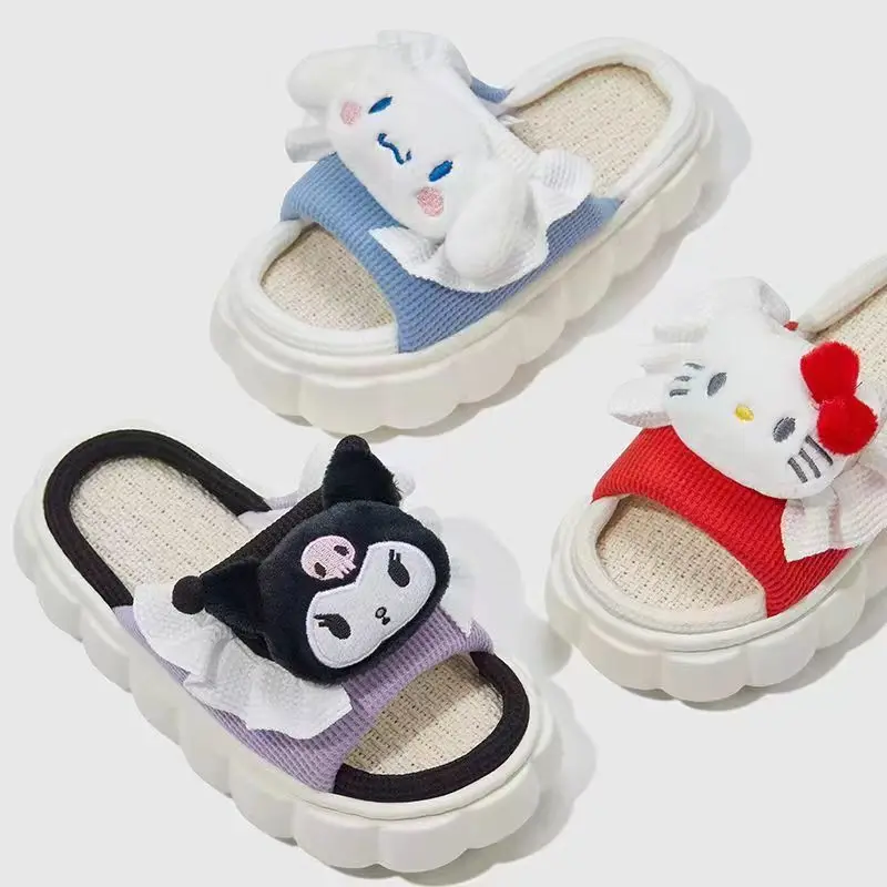 Шлепанцы Sanrio Kuromi с изображением кота, всесезонные сандалии из хлопка и льна, универсальные домашние тапочки с мультяшным принтом
Шлепанцы Sanrio Kuromi с изображением кота, всесезонные сандалии из хлопка и льна, универсальные домашние тапочки с мультяшным принтом