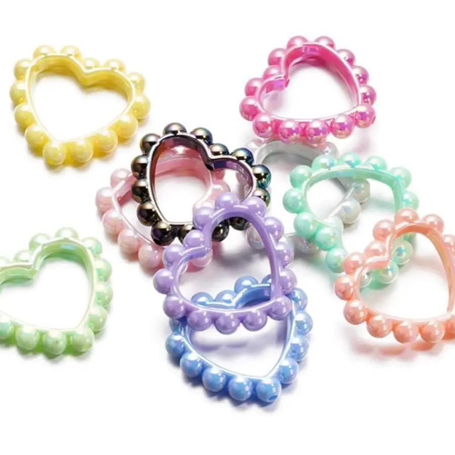 

AB Spring Pastel Colors Hollow Out Love Heart Acrylic Jewelry Beads Ornament Accessory Material Necklace Earring 80pcs 39*43mm