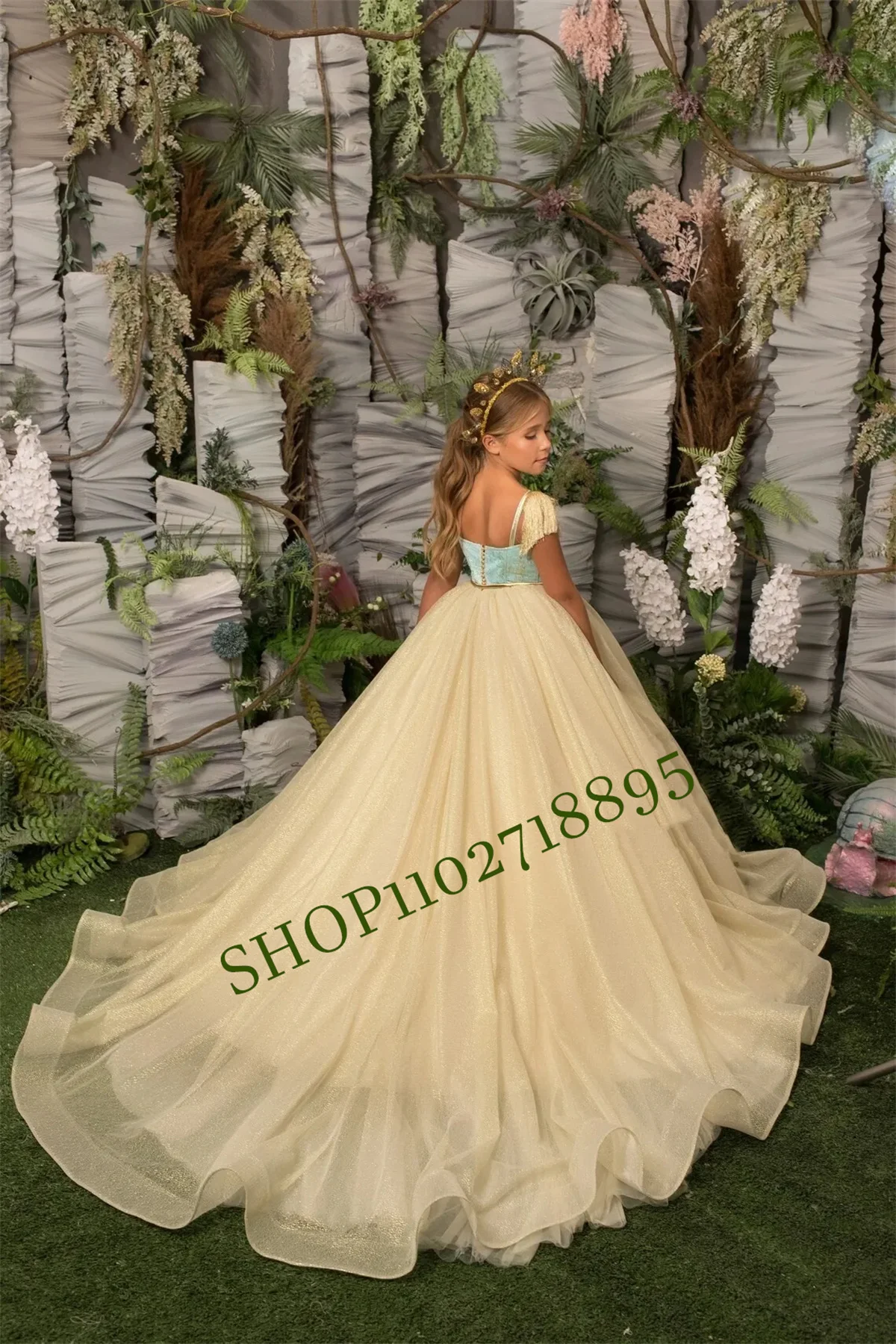 

Sparkle Tulle Flower Girl Dress For Wedding Sleeveless Tassel Floor Length Kid Princess Birthday Party First Communion Ball Gown