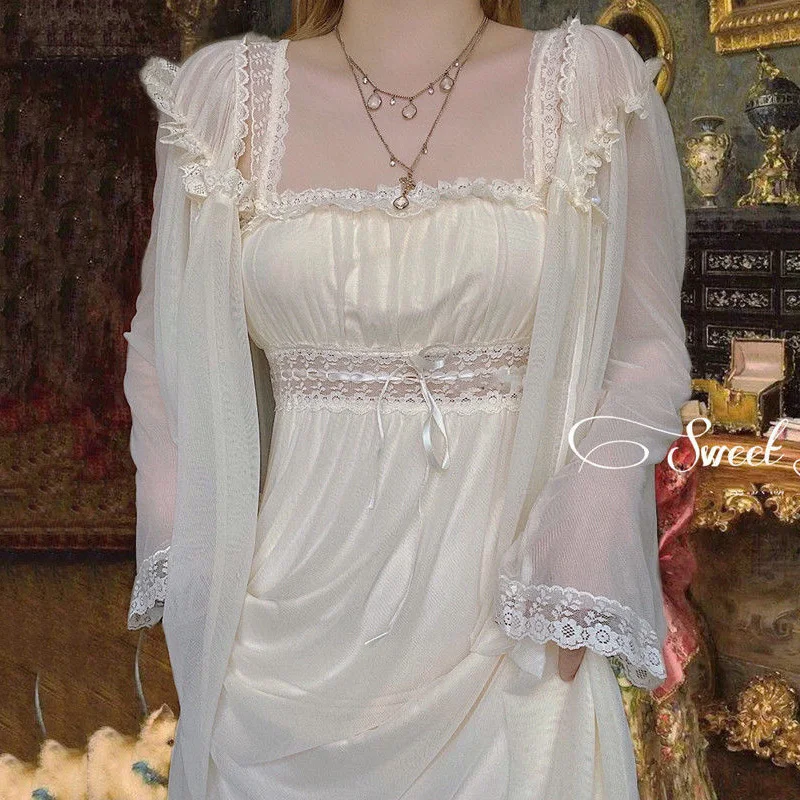 2pcs Nightgown Women Lace Mesh Princess Nightdress Vintage Retro Lady French Royal Court Style Summer Pajama Nightwear Sleepwear
2pcs Nightgown Women Lace Mesh Princess Nightdress Vintage Retro Lady French Royal Court Style Summer Pajama Nightwear Sleepwear