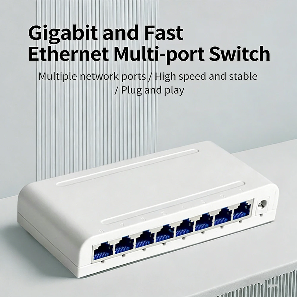 S71bb966814cf492e95ee544c5bf2608e2 8 Port Gigabit Ethernet Switch10/100/1000Mbps Desktop Network Switch, Plug & Play, Auto MDI/MDIX, RJ45 LAN Hub for Home Office