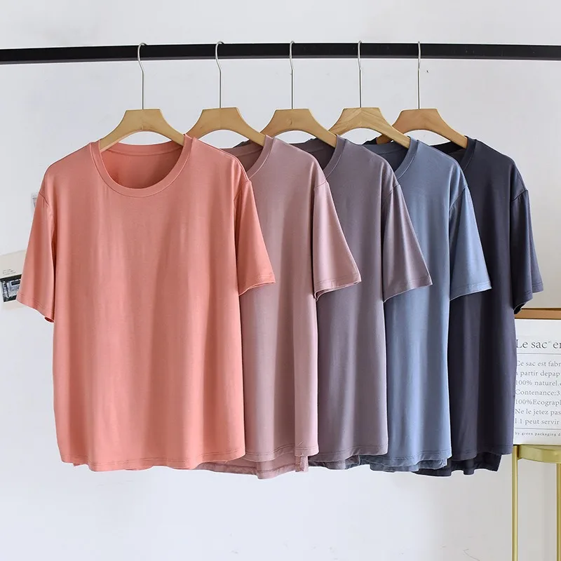 Round Neck Pullover Women's Modal Short-Sleeved Pajamas With Chest Pad Large Elastic Plus Size T-shirt Home Service
Round Neck Pullover Women's Modal Short-Sleeved Pajamas With Chest Pad Large Elastic Plus Size T-shirt Home Service