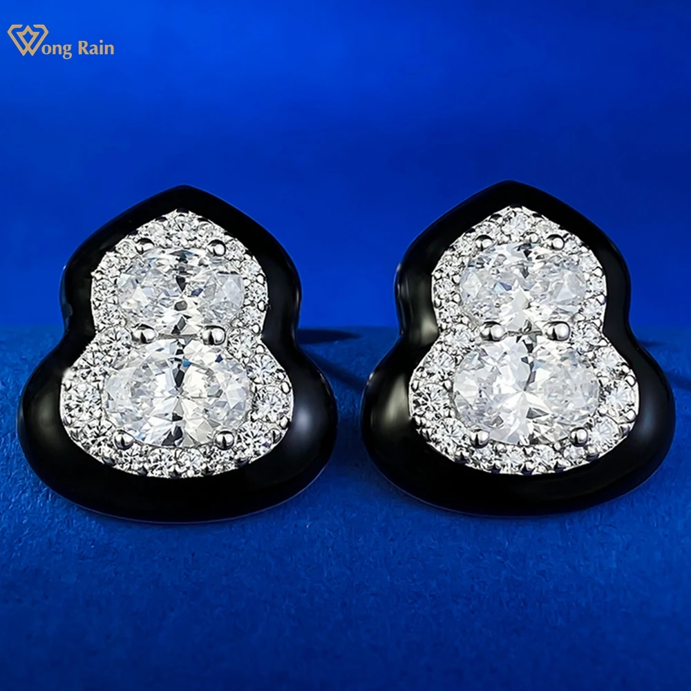 

Wong Rain 925 Sterling Silver Oval Cut 6*8MM Lab Sapphire High Carbon Diamond Gemstone Ear Studs Earrings for Women Fine Jewelry