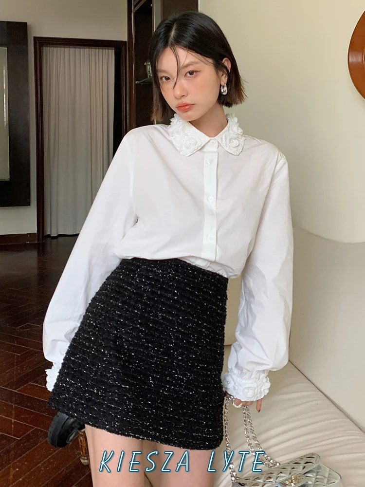 

Kiesza lyte 2024 Summer Sexy Short skirts Korean Bright Silk Design Black luxury Tweed Skirt Women ropa de mujer traf 검정치마