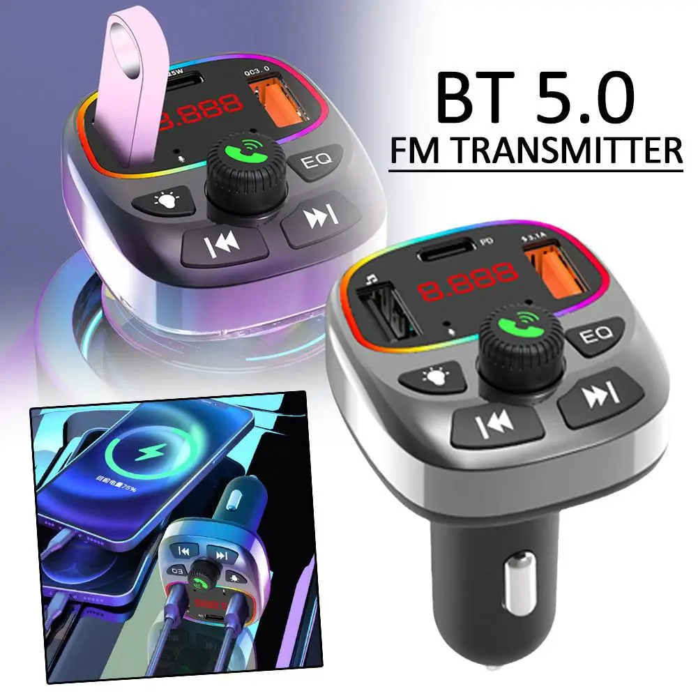 

Bluetooth 5.0 FM Transmitter Handsfree Car Radio Modulator MP3 Player With 20W USB Type-c Super Quick Charge Adapter For Ca B0M3