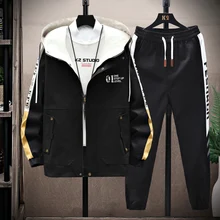 Spring new men's set casual pants jacket jacket two-piece set 
Spring new men's set casual pants jacket jacket two-piece set