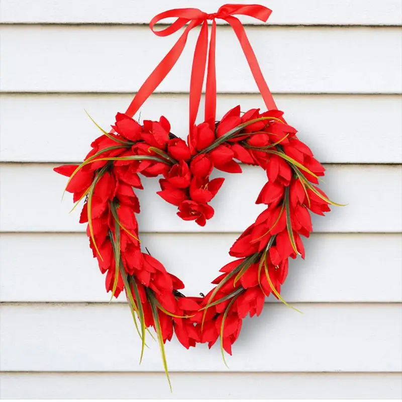 

Valentines Day Wreaths Front Door Heart Shaped Rose Flower Garland for family wedding party outdoor front door Red wreath