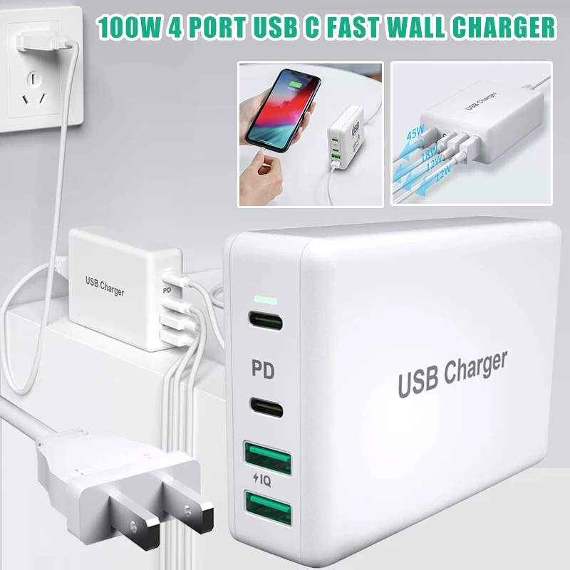 100W 4 Port USB C Fast Wall Charger TypeC PD USB Power Adapter For Macbook PC Plastic Fireproof Material Universal Compatibility
100W 4 Port USB C Fast Wall Charger TypeC PD USB Power Adapter For Macbook PC Plastic Fireproof Material Universal Compatibility