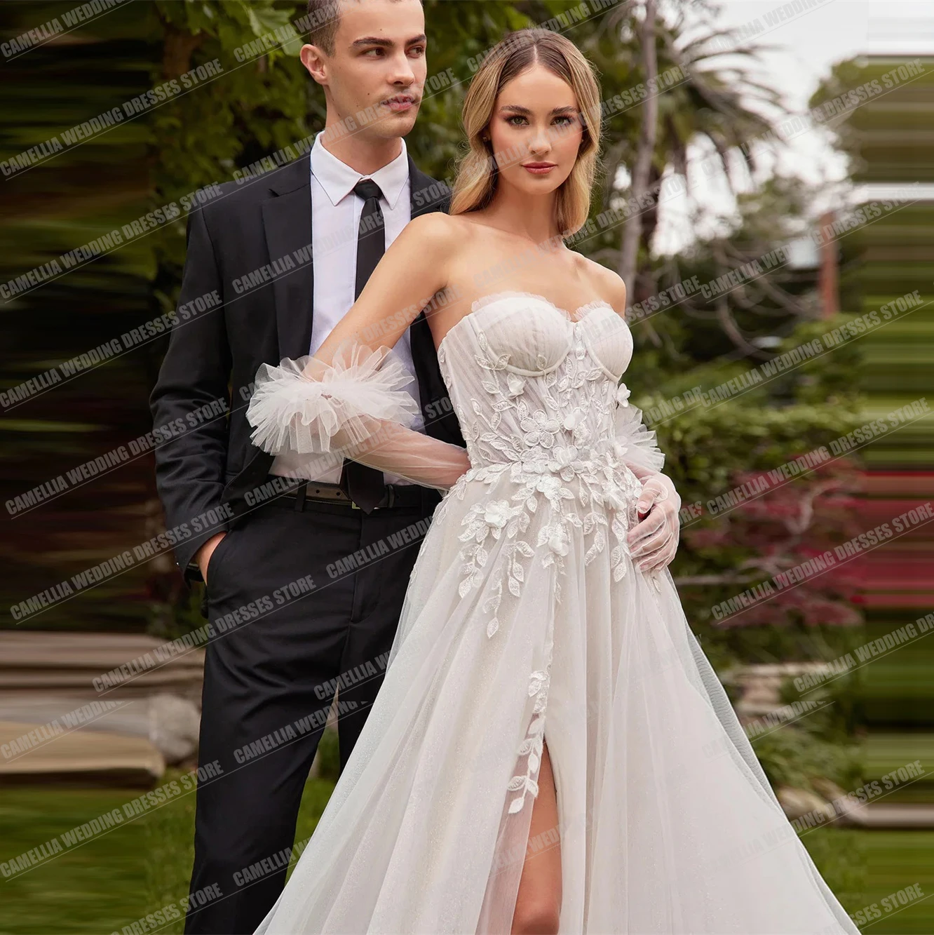 Simple Tulle A Line Wedding Dresses For Women Elegant Sexy Side Split Appliques Sleeveless Formal Party Bridal Gowns Gloveless
Simple Tulle A Line Wedding Dresses For Women Elegant Sexy Side Split Appliques Sleeveless Formal Party Bridal Gowns Gloveless