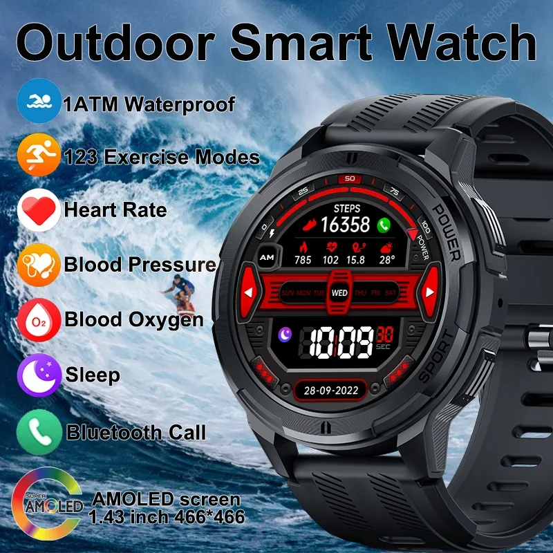 

Новинка 2024, военные умные часы, мужские водонепроницаемые спортивные часы 1ATM, умные часы с поддержкой Bluetooth и функцией звонка
