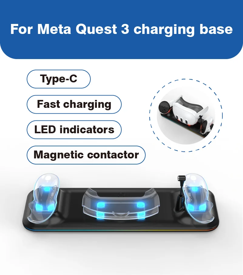 

Meta Quest 3 head-mounted charging dock with RGB indicator /LED light /VR controller accessory/Charging station controller batte