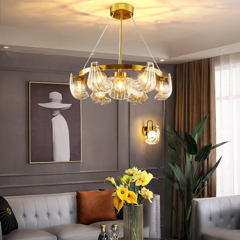 

Luxury Shell Glass Chandeliers for Living Room Bedroom Creative LED Pendant Lamp Home Lighting Lustre Salon Suspension Luminaire