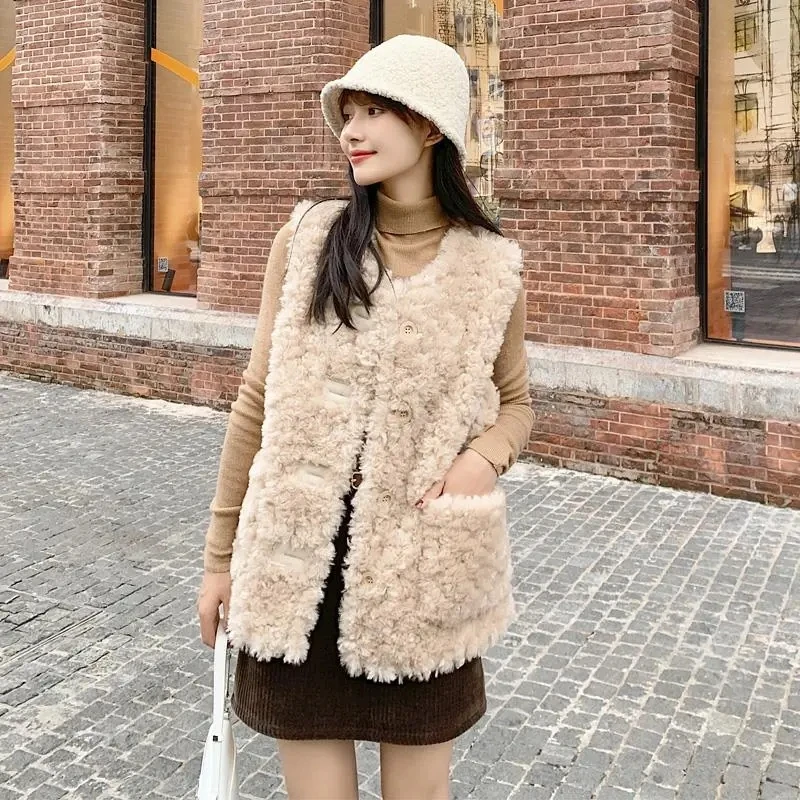 

Women Vest Jackets Sleeveless Lamb Wool Chaleco Mujer Autumn Winter 2024 Waistcoat Short Plush Coat Korean Fashion Casual Femme