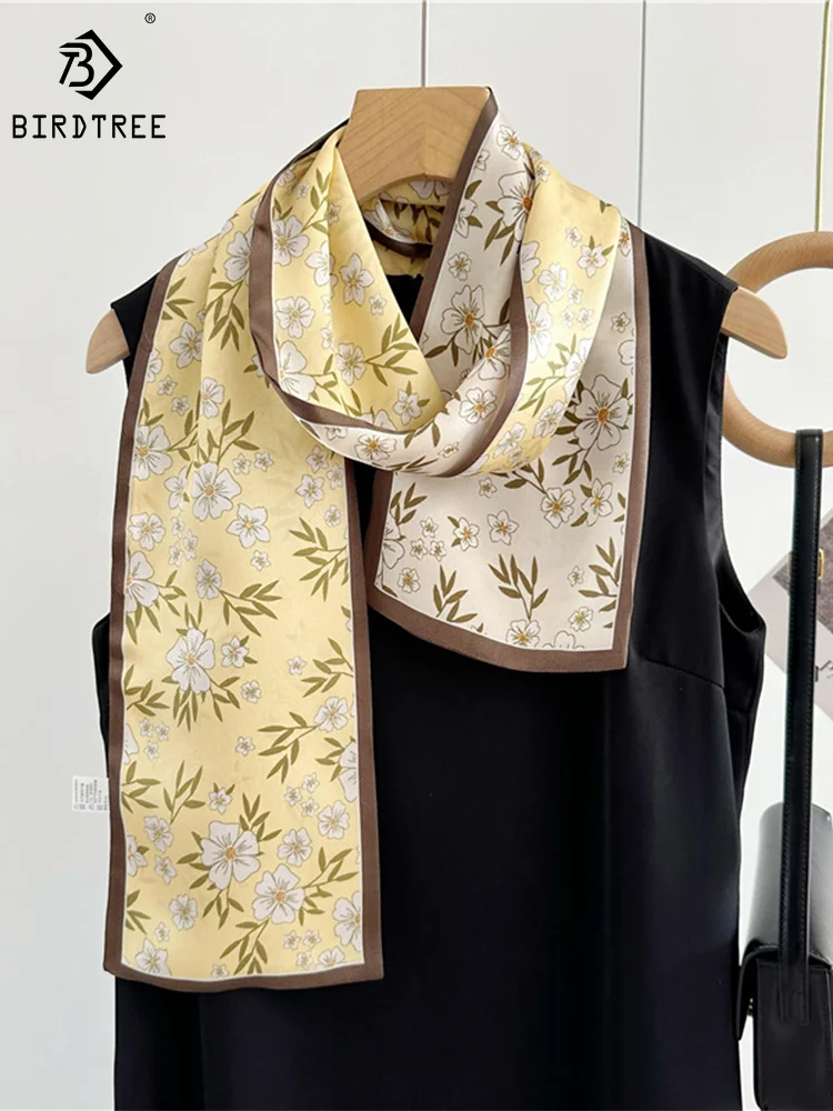 

BirdTree 100%Real Silk Scarf for Women, Flower Print Ribbon, Mom's Gift Fashion Elegant OL Scarves, 2024 Spring New A41991QM