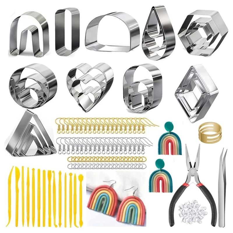 141 PCS Stainless Steel Clay Cutters with Earring Hooks Jump Rings Shaping Rods for Polymer Clay Earring Jewelry Making
141 PCS Stainless Steel Clay Cutters with Earring Hooks Jump Rings Shaping Rods for Polymer Clay Earring Jewelry Making