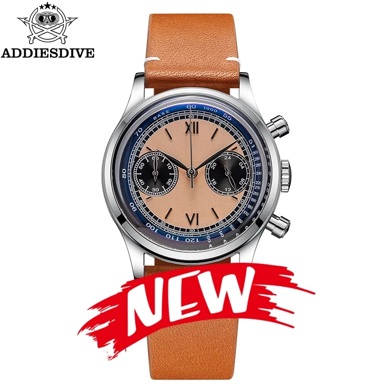 

ADDIESDIVE AD2037 38mm Man Multifunctional Chronograph Watch Leather Belt 100m Waterproof Quartz Watch Reloj Hombre
