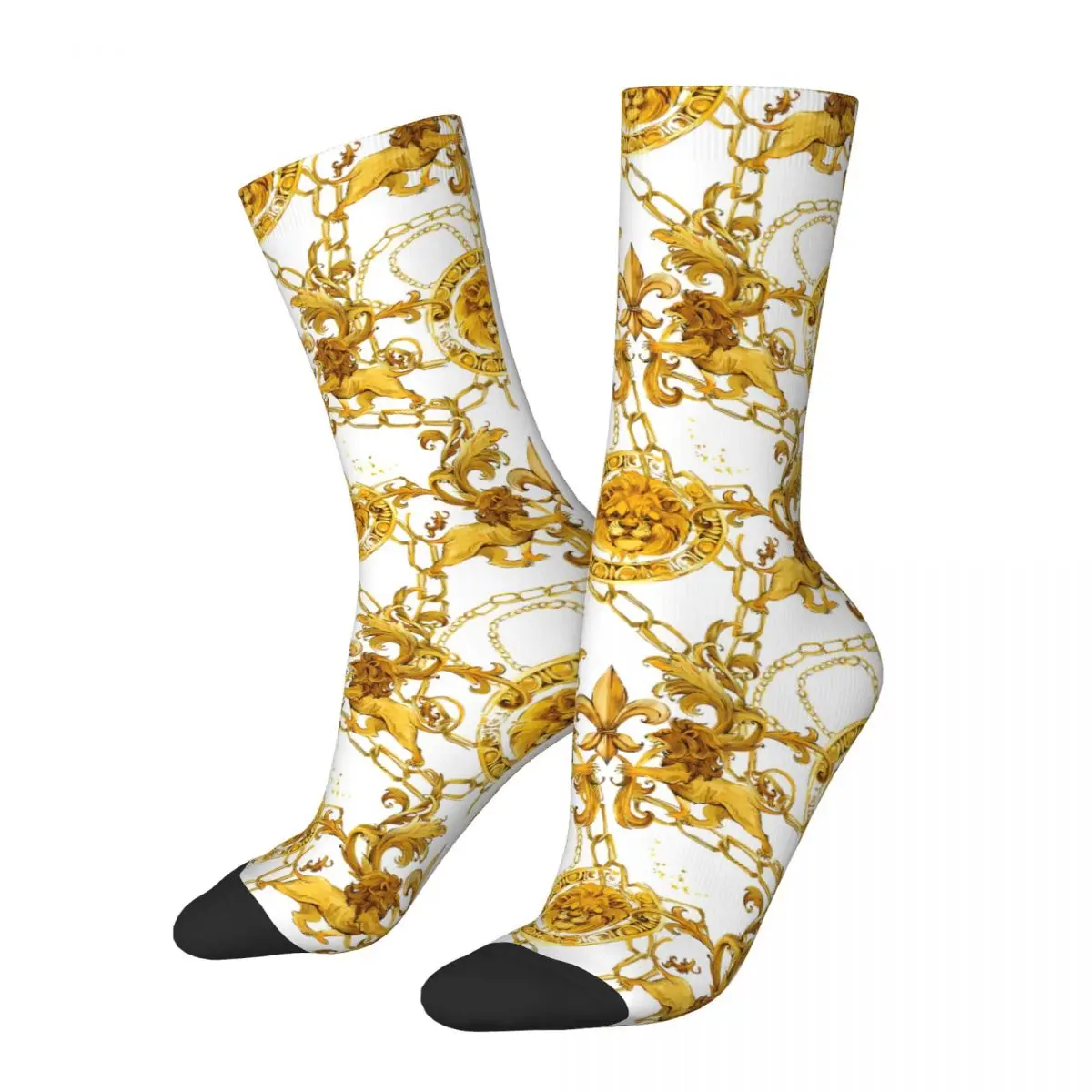 

Luxury Textile Golden Lion And Damask Unisex Winter Socks Cycling Happy Socks street style Crazy Sock