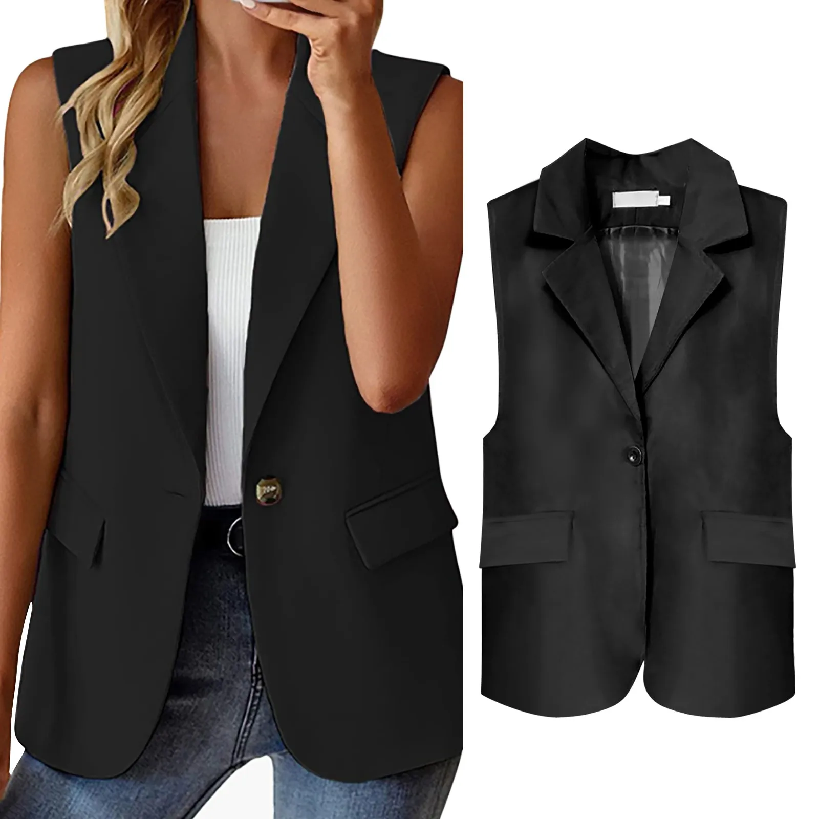 Women'S Vest 2024 Sleeveless Vests Summer Waistcoat Sleeveless Business Vest Coat V-Neck Single-Breasted Ladies Casual Tops Coat
Women'S Vest 2024 Sleeveless Vests Summer Waistcoat Sleeveless Business Vest Coat V-Neck Single-Breasted Ladies Casual Tops Coat